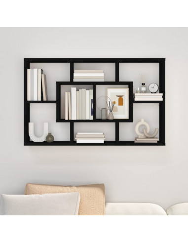 Scaffale a Parete Nero 85x16x52,5 cm in Legno Multistrato