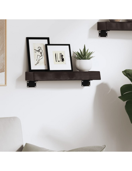 Ripiano Muro Marrone Scuro 40x10x6 cm Massello Rovere Trattato