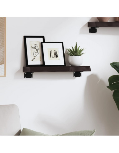 Ripiano Muro Marrone Scuro 40x10x4 cm Massello Rovere Trattato