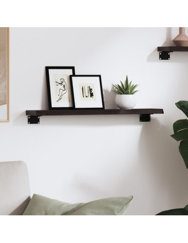 Ripiano Muro Marrone Scuro 60x10x2 cm Massello Rovere Trattato