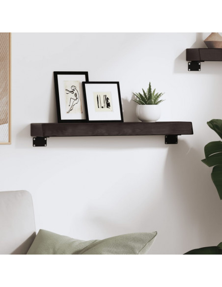 Ripiano Muro Marrone Scuro 60x10x6 cm Massello Rovere Trattato