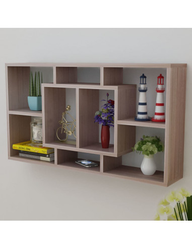 Espositore da Parete Pensile 8 Scomparti Color Rovere