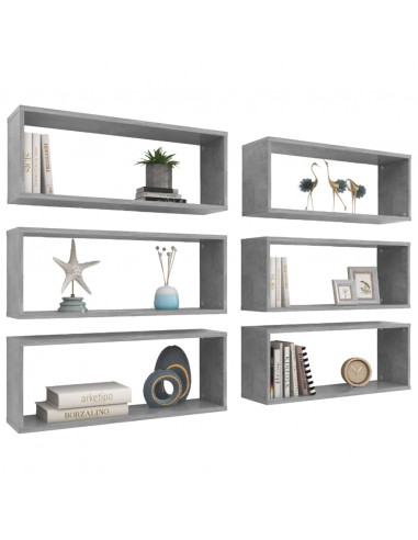 Mensole Parete a Cubo 6pz Grigio Cemento 60x15x23cm Multistrato