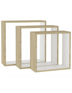 Mensole a Cubo da Parete 3 pz Bianco Rovere Sonoma 2