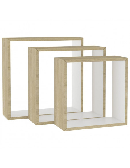 Mensole a Cubo da Parete 3 pz Bianco Rovere Sonoma