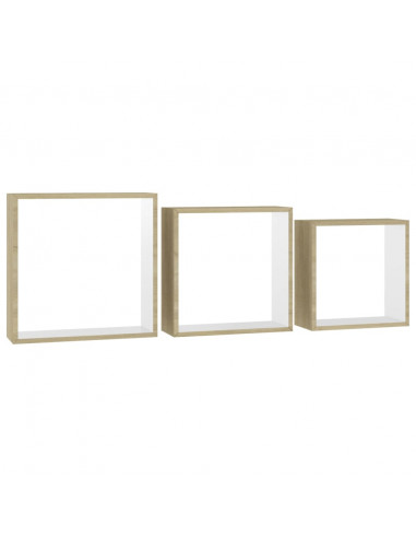 Mensole a Cubo da Parete 3 pz Bianco Rovere Sonoma