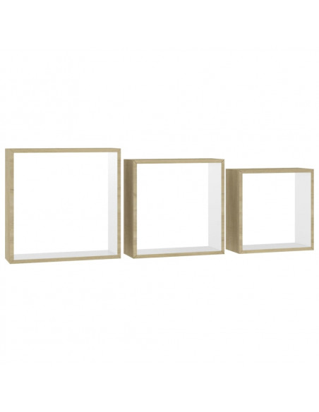 Mensole a Cubo da Parete 3 pz Bianco Rovere Sonoma