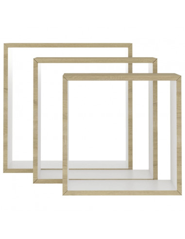 Mensole a Cubo da Parete 3 pz Bianco Rovere Sonoma