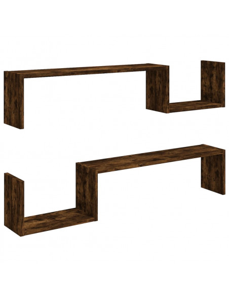 Mensole a Muro 2 pz Rovere Fumo 100x15x20 cm Legno Multistrato