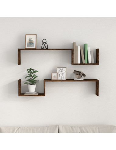 Mensole a Muro 2 pz Rovere Fumo 100x15x20 cm Legno Multistrato