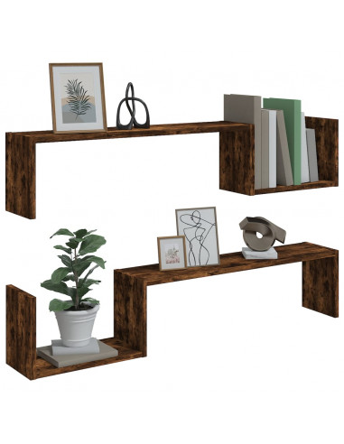 Mensole a Muro 2 pz Rovere Fumo 100x15x20 cm Legno Multistrato