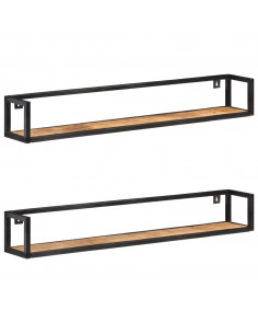 Mensole a Muro 2 pz 120 cm in Legno di Mango Grezzo 2