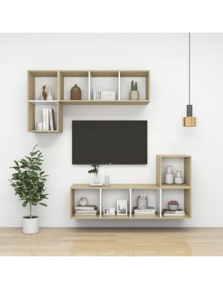 Mobili a Muro 4pz Bianco e Rovere Sonoma 37x37x37cm Multistrato
