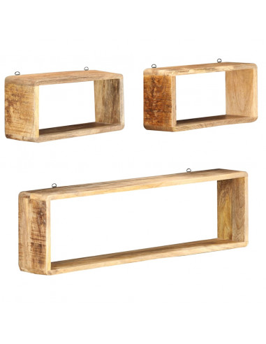 Set Mensole Cubiche da Parete 3 pz in Legno Massello di Mango