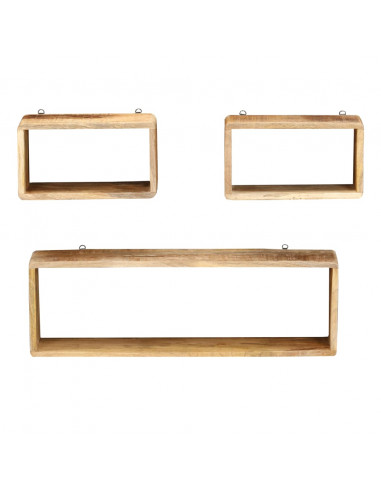 Set Mensole Cubiche da Parete 3 pz in Legno Massello di Mango