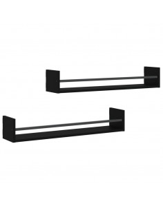 Mensole da Parete con Aste 2 pz Nere 80x16x14 cm 2