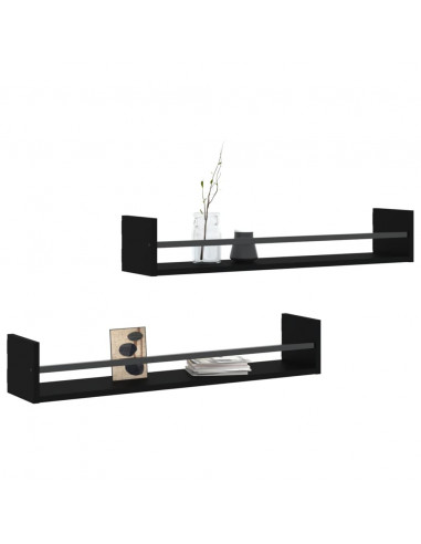 Mensole da Parete con Aste 2 pz Nere 80x16x14 cm