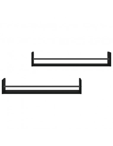 Mensole da Parete con Aste 2 pz Nere 80x16x14 cm