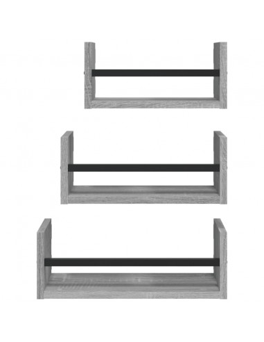 Set Mensole Parete con Aste 3pz Grigio Sonoma Legno Multistrato