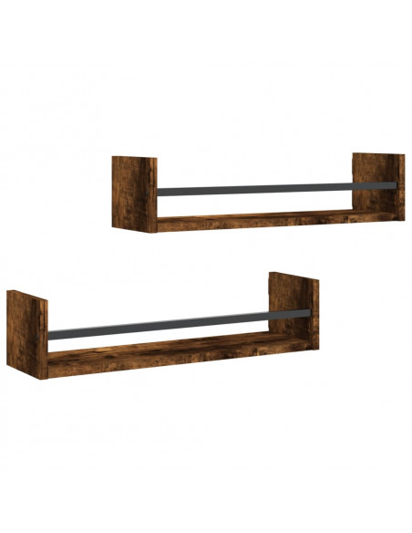 Mensole a Parete con Aste 2pz Rovere Fumo 60x16x14 cm