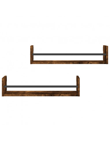 Mensole a Parete con Aste 2pz Rovere Fumo 60x16x14 cm