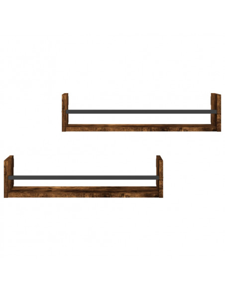 Mensole a Parete con Aste 2pz Rovere Fumo 60x16x14 cm