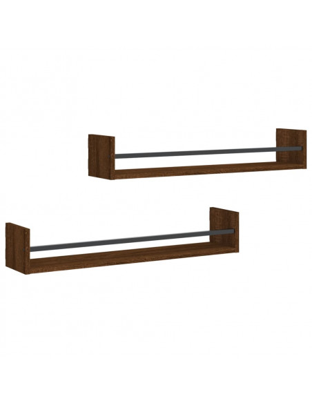 Mensole a Parete con Aste 2pz Rovere Marrone 80x16x14 cm