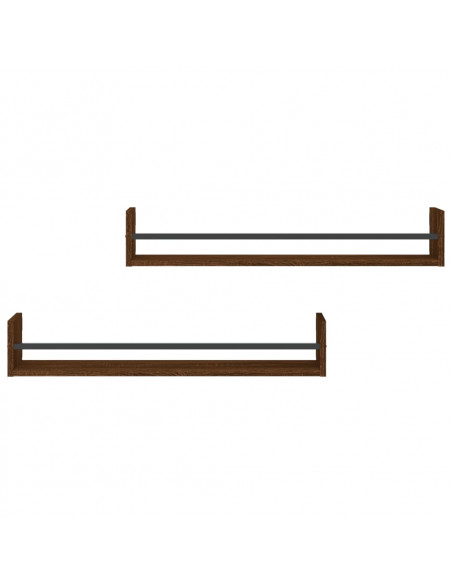 Mensole a Parete con Aste 2pz Rovere Marrone 80x16x14 cm