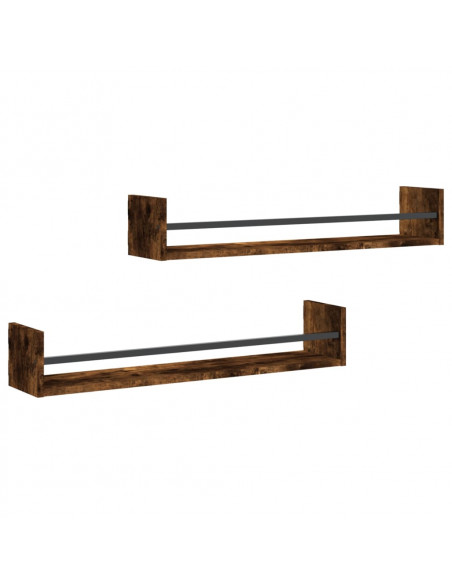 Mensole a Parete con Aste 2pz Rovere Fumo 80x16x14 cm