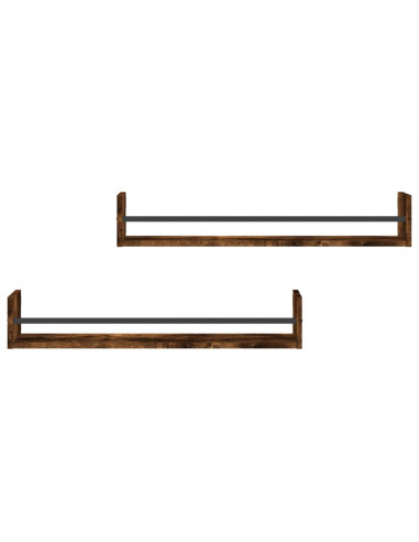 Mensole a Parete con Aste 2pz Rovere Fumo 80x16x14 cm
