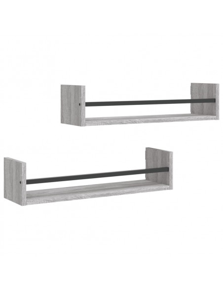 Mensole a Parete con Aste 2pz Grigio Sonoma 60x16x14 cm