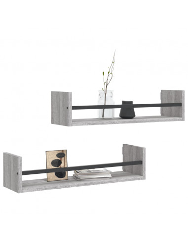 Mensole a Parete con Aste 2pz Grigio Sonoma 60x16x14 cm