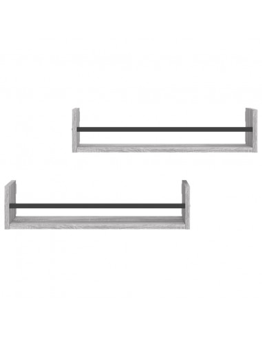 Mensole a Parete con Aste 2pz Grigio Sonoma 60x16x14 cm