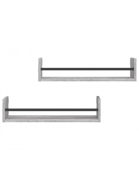 Mensole a Parete con Aste 2pz Grigio Sonoma 60x16x14 cm