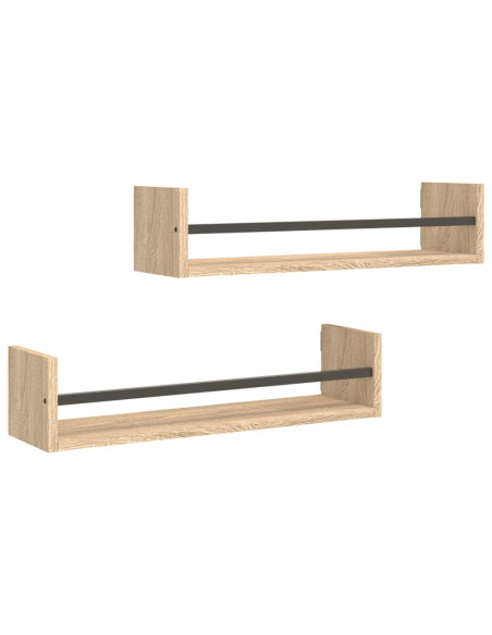 Mensole a Parete con Aste 2pz Rovere Sonoma 60x16x14 cm
