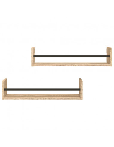 Mensole a Parete con Aste 2pz Rovere Sonoma 60x16x14 cm