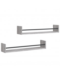 Mensole a Parete con Aste 2pz Grigio Sonoma 80x16x14 cm 2