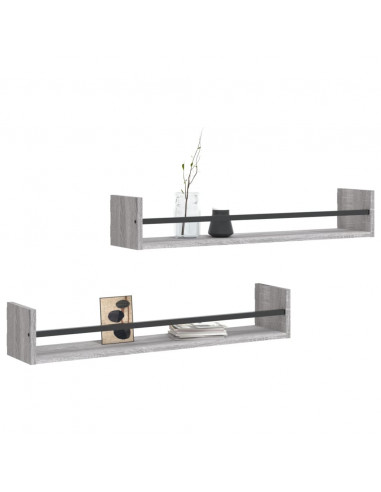 Mensole a Parete con Aste 2pz Grigio Sonoma 80x16x14 cm
