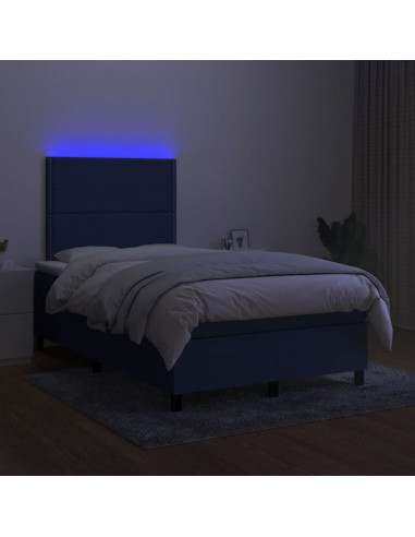 Letto a Molle con Materasso e LED Blu 120x190 cm in Tessuto