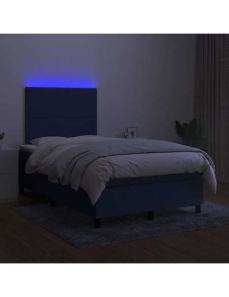Letto a Molle con Materasso e LED Blu 120x190 cm in Tessuto