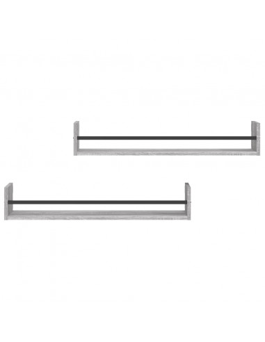 Mensole a Parete con Aste 2pz Grigio Sonoma 80x16x14 cm