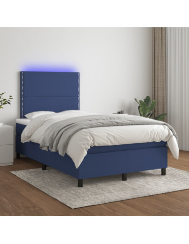 Letto a Molle con Materasso e LED Blu 120x190 cm in Tessuto
