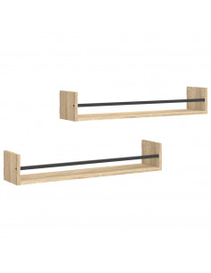 Mensole a Parete con Aste 2pz Rovere Sonoma 80x16x14 cm 2