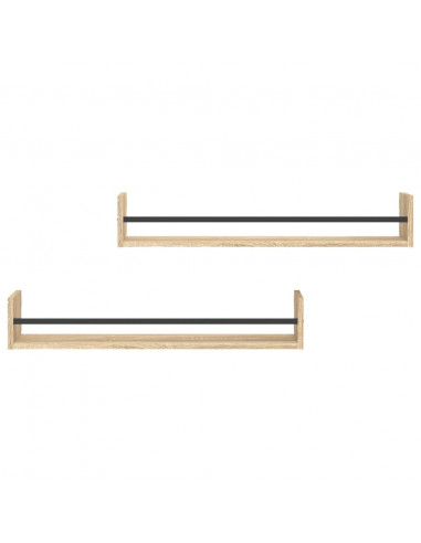 Mensole a Parete con Aste 2pz Rovere Sonoma 80x16x14 cm