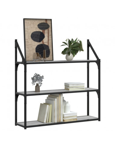 Scaffale Parete 3Ripiani Grigio Sonoma 80x21x78,5cm Multistrato