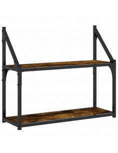 Scaffale a Parete 2 Ripiani Rovere Fumo 60x21x51 cm Multistrato 2