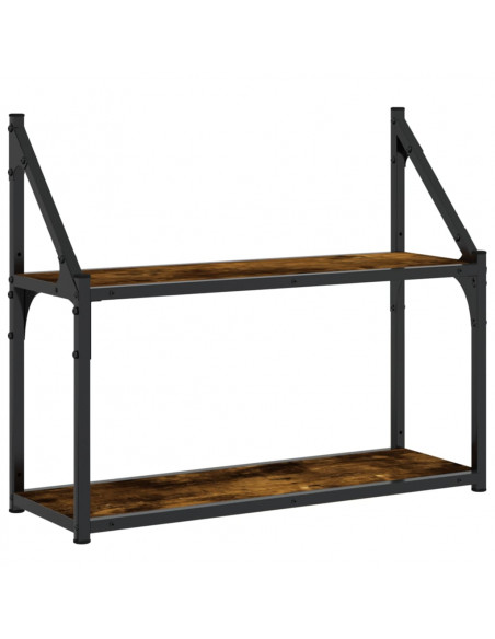 Scaffale a Parete 2 Ripiani Rovere Fumo 60x21x51 cm Multistrato