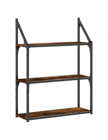 Scaffale Parete 3 Ripiani Rovere Fumo 60x21x78,5 cm Multistrato