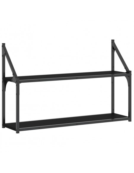 Scaffale a Parete 2 Ripiani Nero 80x21x51 cm Legno Multistrato