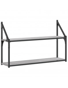 Scaffale Parete 2 Ripiani Grigio Sonoma 80x21x51 cm Multistrato 2